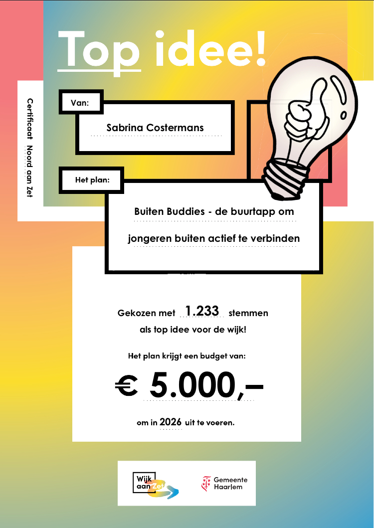 Certificaat Noord aan Zet voor Buiten Buddies
